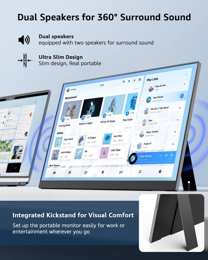 Yodoit Portable Monitor for Laptop 1920×1080 FHD 15.6" Travel Screen IPS Display with USB Type C Port and Speakers Compatible with PC, MacBook, Xbox (Black) - Image 3